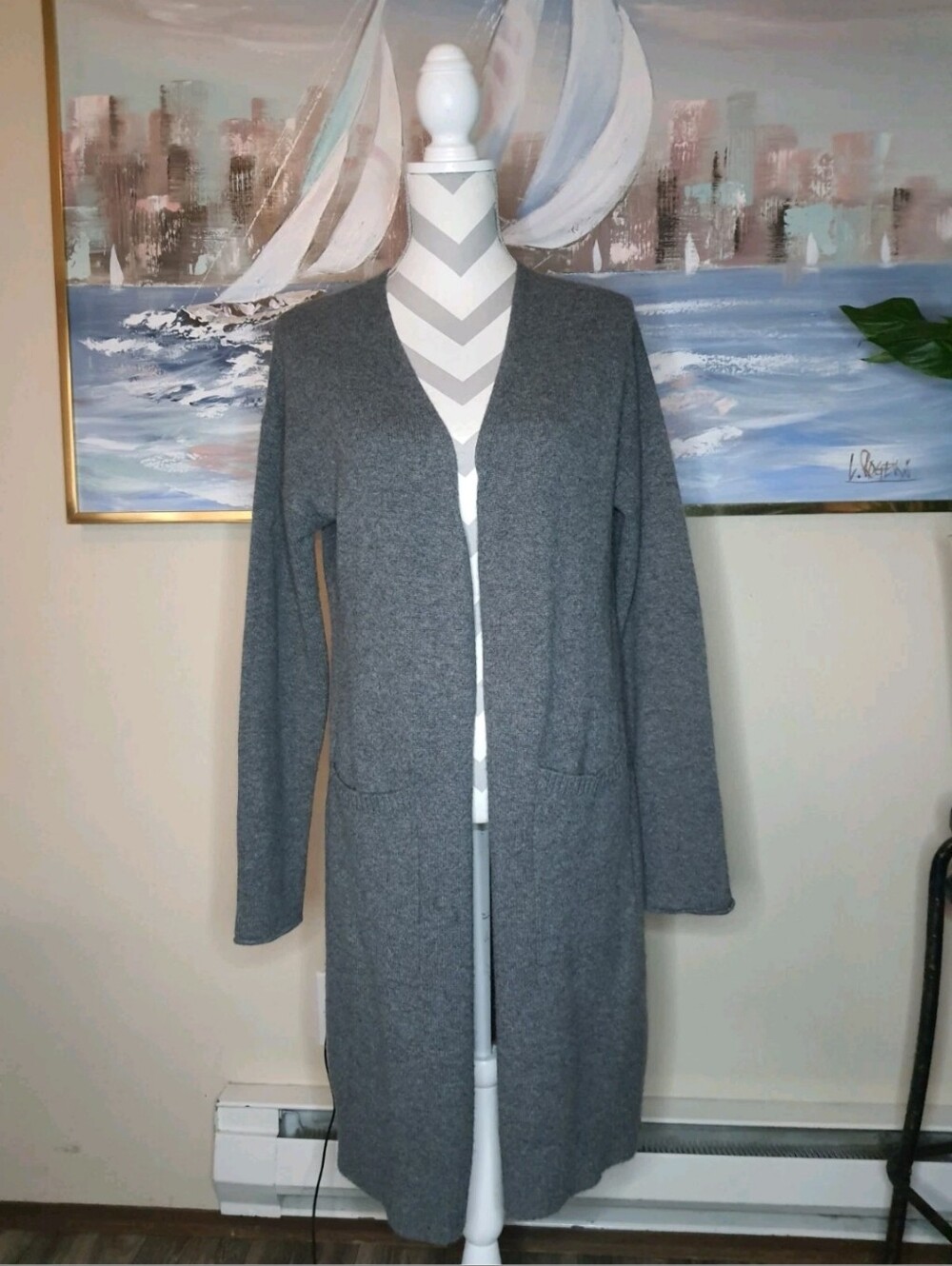 State Cashmere Women Grey Cardigan Long